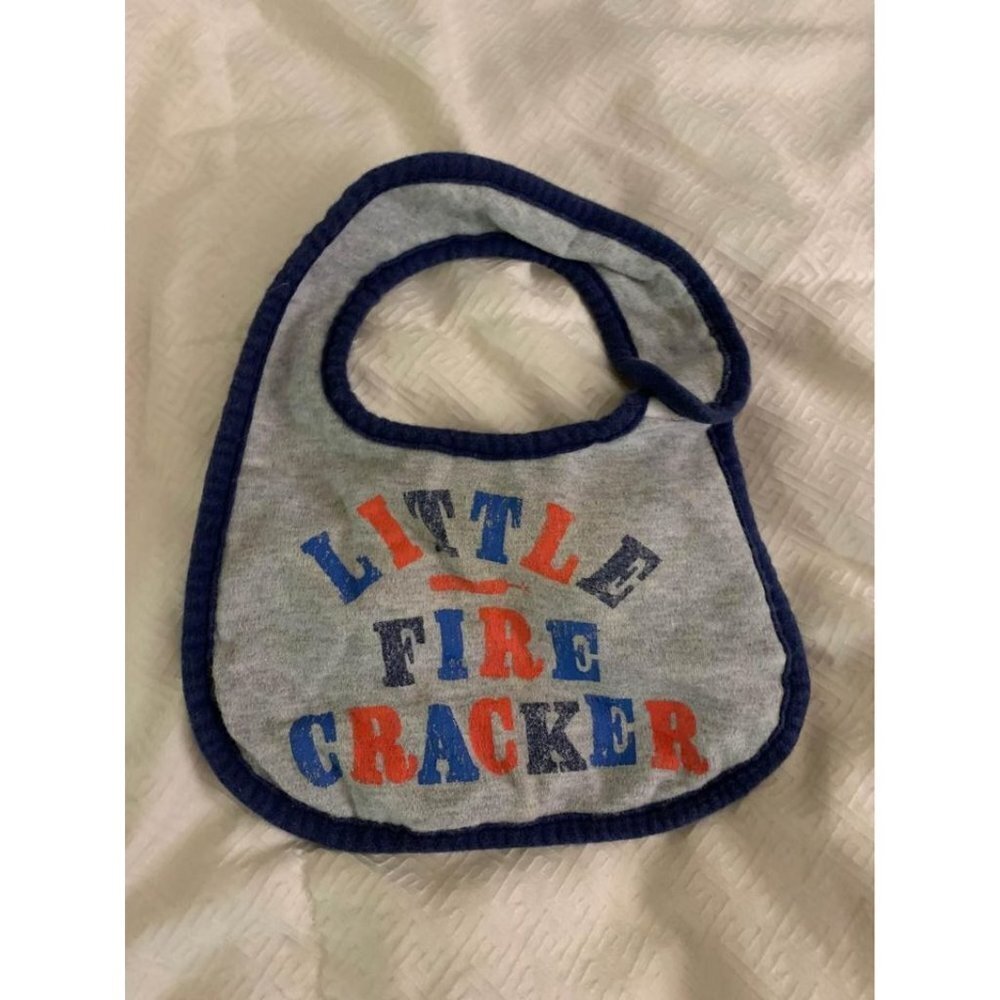 Carter's Cute "Little Fire Cracker" Baby Boys Bib Patriotic Americana 4th July